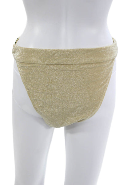 Monday Swimwear Womens Gold Nylon Solid Bikini Bottoms Size L