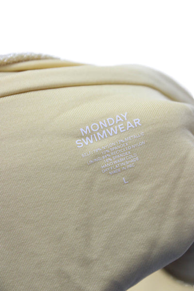 Monday Swimwear Womens Gold Nylon Solid Bikini Bottoms Size L