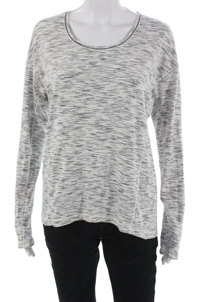 Lululemon Women Gray Striped Long Sleeve Pullover T-Shirt Round Neck Size 8