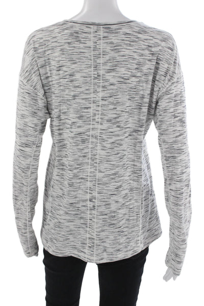 Lululemon Women Gray Striped Long Sleeve Pullover T-Shirt Round Neck Size 8