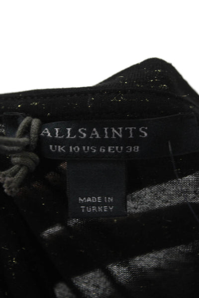 Allsaints Womens Basic Black Viscose Round Neck Short Sleeve T-Shirt Size 6