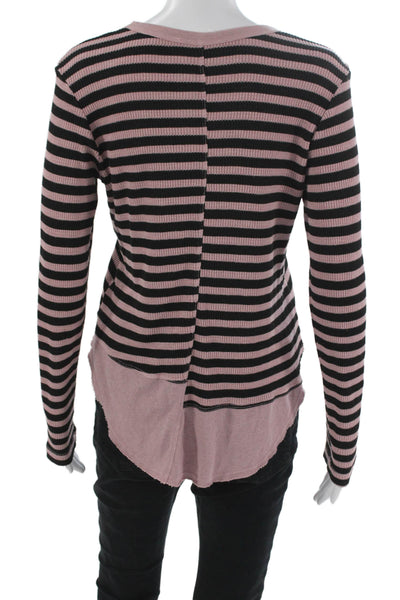 Wilt Women Basic Pink T-Shirt Striped Round Neck Long Sleeve Size S