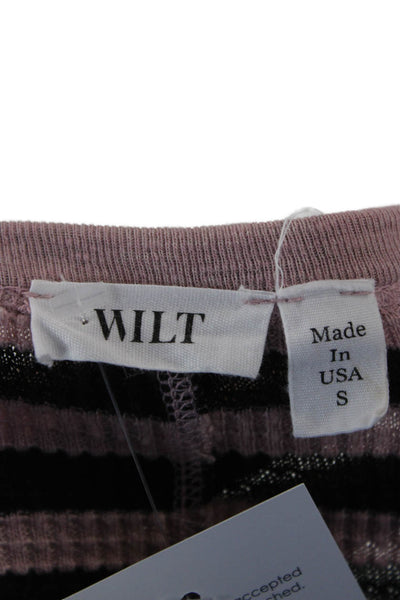 Wilt Women Basic Pink T-Shirt Striped Round Neck Long Sleeve Size S