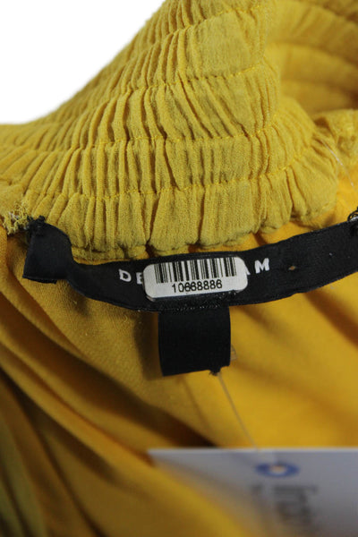 Derek Lam Womens Silk Off the Shoulder Tunic Blouse Yellow Long Sleeve Size M