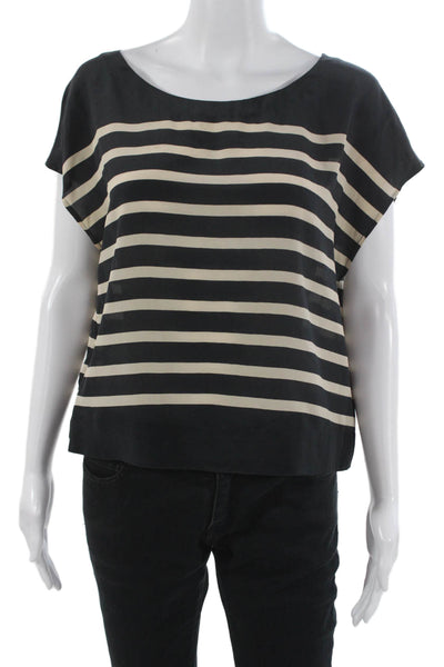 Joie Women Black Silk Striped Boat Neck Sleeveless Blouse Size S