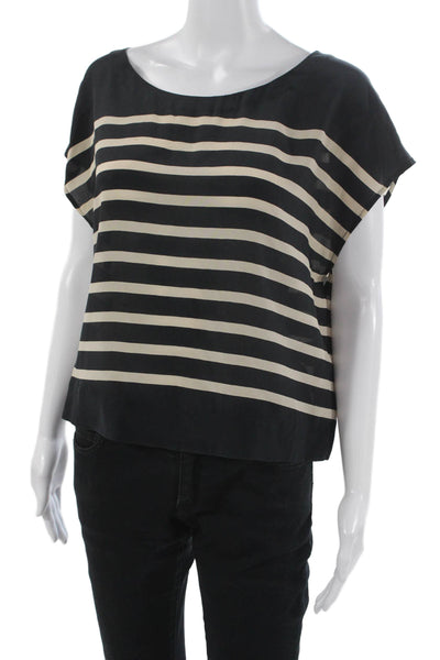 Joie Women Black Silk Striped Boat Neck Sleeveless Blouse Size S