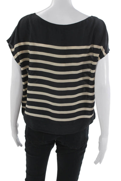 Joie Women Black Silk Striped Boat Neck Sleeveless Blouse Size S