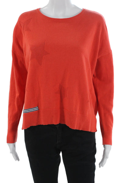 Lisa Todd Womens Pullover Sweater Orange Geometric Cotton Long Sleeve Size PM