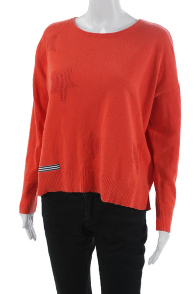 Lisa Todd Womens Pullover Sweater Orange Geometric Cotton Long Sleeve Size PM
