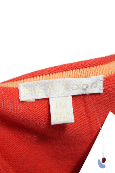 Lisa Todd Womens Pullover Sweater Orange Geometric Cotton Long Sleeve Size PM