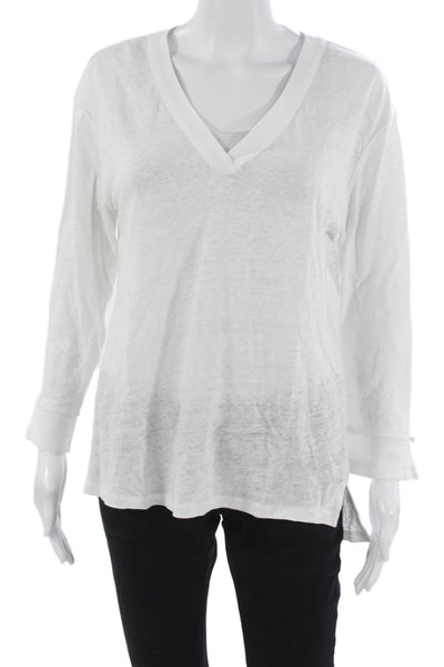Sanctuary Women Tunic Blouse White Linen V-Neck Long Sleeve Size M