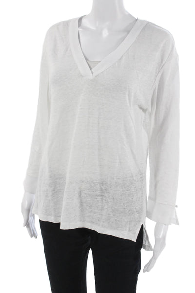 Sanctuary Women Tunic Blouse White Linen V-Neck Long Sleeve Size M