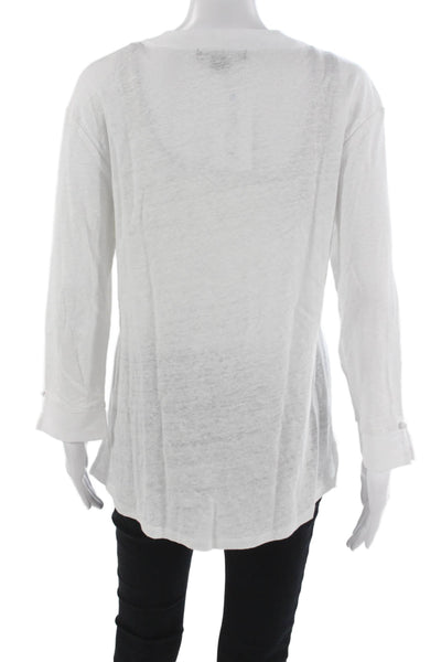 Sanctuary Women Tunic Blouse White Linen V-Neck Long Sleeve Size M