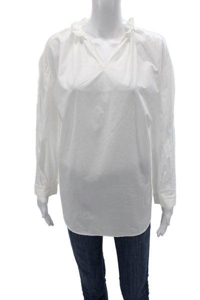 Sandro Women Tunic V Neck Cotton White Long Sleeve Fall Size 2