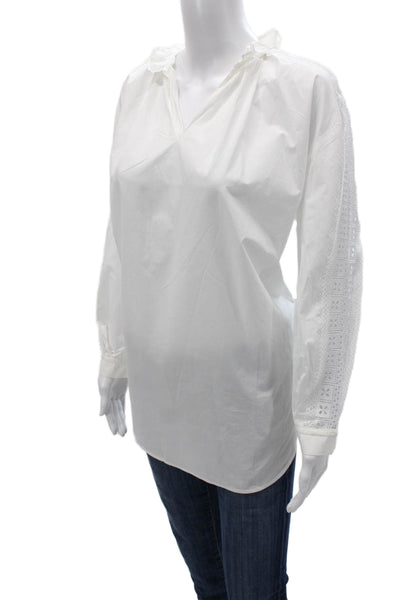 Sandro Women Tunic V Neck Cotton White Long Sleeve Fall Size 2