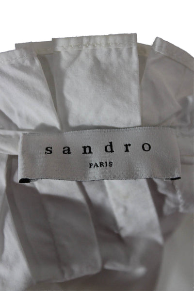 Sandro Women Tunic V Neck Cotton White Long Sleeve Fall Size 2