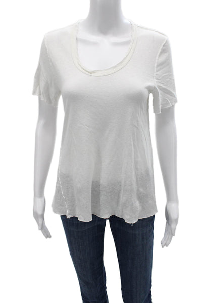 Standard James Perse Women White Scoop Neck Cotton T-Shirt Short Sleeve Size 1