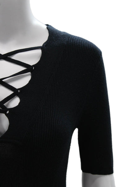 Minnie Rose Women Basic V-Neck Rayon T-Shirt Black 3/4 Sleeve Size M