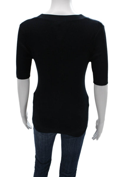 Minnie Rose Women Basic V-Neck Rayon T-Shirt Black 3/4 Sleeve Size M