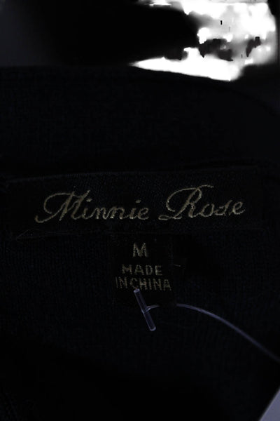 Minnie Rose Women Basic V-Neck Rayon T-Shirt Black 3/4 Sleeve Size M