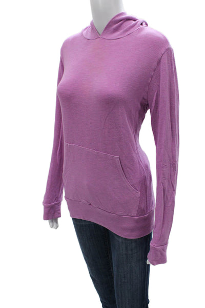 Monrow Women Pullover V Neck Rayon Sweater Long Sleeve Purple Size M