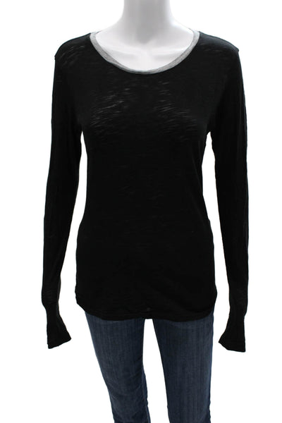 Goldie Womens Basic Black Pima Cotton Long Sleeve Round Neck T-Shirt Size M