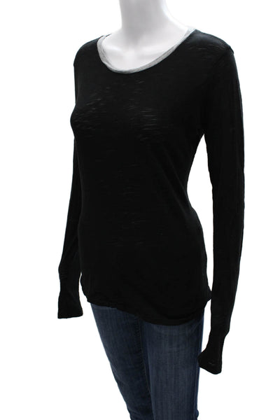 Goldie Womens Basic Black Pima Cotton Long Sleeve Round Neck T-Shirt Size M