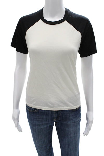 Michael Lauren Womens Basic T-Shirt White Colorblock Supima Cotton Size M