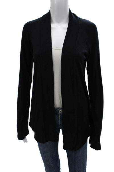 Splendid Women Cardigan Black Pima Cotton Round Neck Long Sleeve Size L
