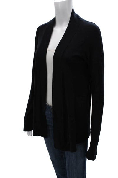 Splendid Women Cardigan Black Pima Cotton Round Neck Long Sleeve Size L