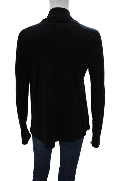 Splendid Women Cardigan Black Pima Cotton Round Neck Long Sleeve Size L