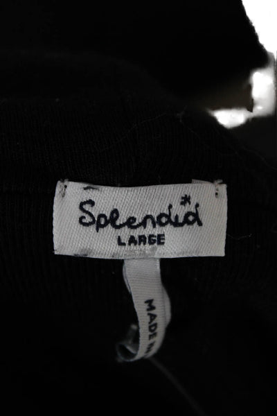 Splendid Women Cardigan Black Pima Cotton Round Neck Long Sleeve Size L