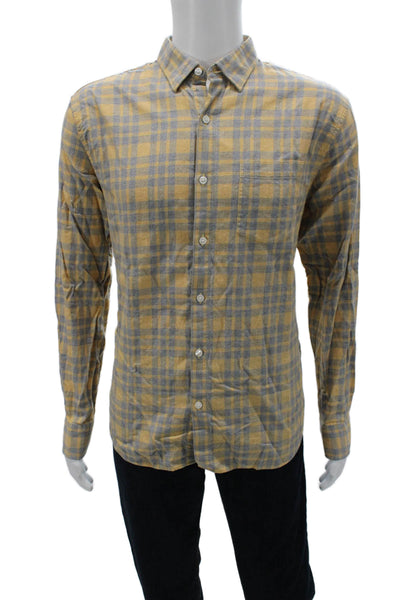 Bonobos Mens Button Front Long Sleeve Collared Plaid Shirt Brown Blue Size Large