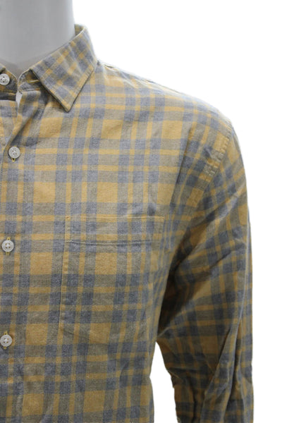Bonobos Mens Button Front Long Sleeve Collared Plaid Shirt Brown Blue Size Large