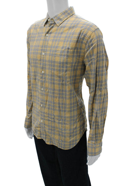 Bonobos Mens Button Front Long Sleeve Collared Plaid Shirt Brown Blue Size Large