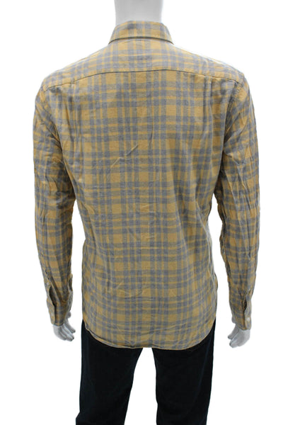 Bonobos Mens Button Front Long Sleeve Collared Plaid Shirt Brown Blue Size Large