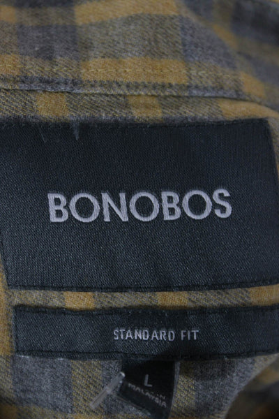 Bonobos Mens Button Front Long Sleeve Collared Plaid Shirt Brown Blue Size Large