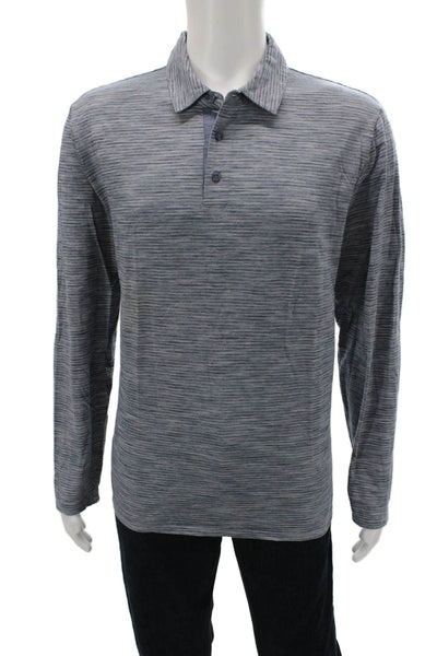 Vince Mens Long Sleeve Collared Striped Knit Polo Shirt Blue Size Extra Large