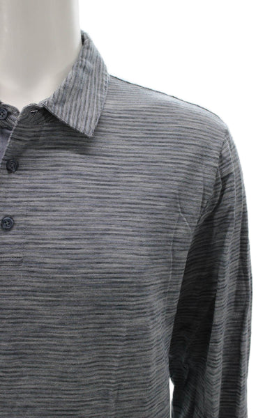Vince Mens Long Sleeve Collared Striped Knit Polo Shirt Blue Size Extra Large