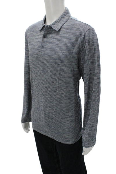 Vince Mens Long Sleeve Collared Striped Knit Polo Shirt Blue Size Extra Large