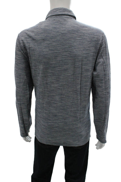 Vince Mens Long Sleeve Collared Striped Knit Polo Shirt Blue Size Extra Large
