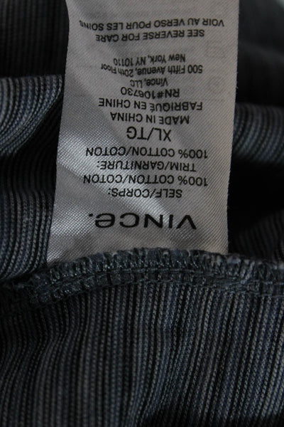 Vince Mens Long Sleeve Collared Striped Knit Polo Shirt Blue Size Extra Large