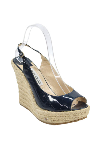 Jimmy Choo Womens Wedge Heel Platform Slingback Espadrilles Navy Size 40