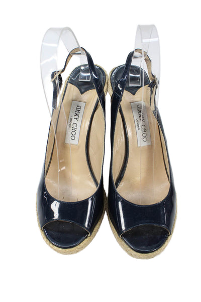 Jimmy Choo Womens Wedge Heel Platform Slingback Espadrilles Navy Size 40