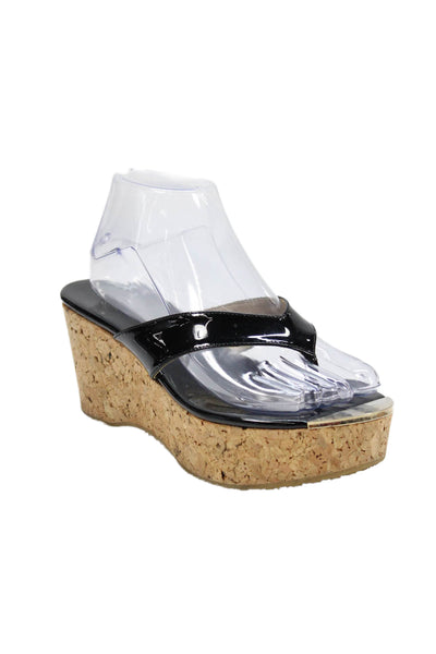 Jimmy Choo Womens Wedge Heel Platform T Strap Sandals Black Size 40