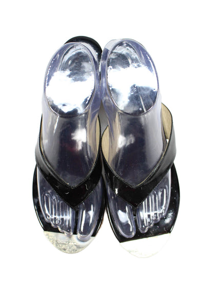 Jimmy Choo Womens Wedge Heel Platform T Strap Sandals Black Size 40