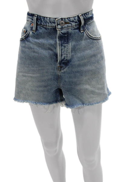 Grlfrnd Womens Cut-Off Shorts Blue 100% Cotton Button Size 26