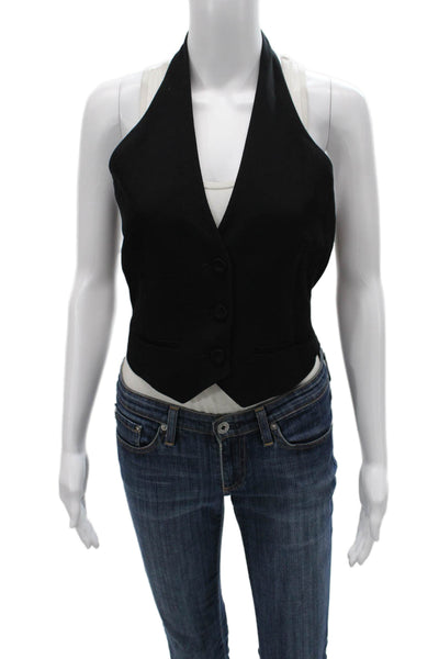 MNG Women Black Halter Viscose Blouse Vest Sleeveless Button Size S