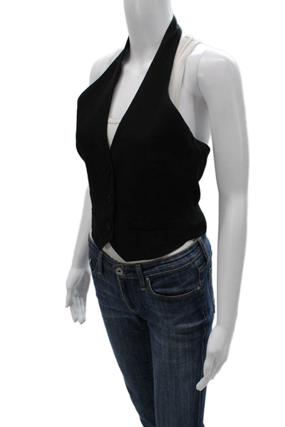 MNG Women Black Halter Viscose Blouse Vest Sleeveless Button Size S