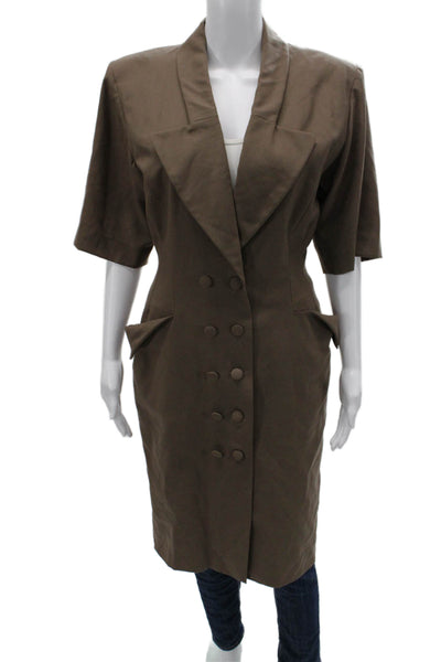 Designer Womens Jacket Dress Brown Collared Button Cotton Half Sleeve Size M